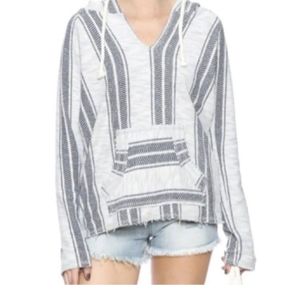 Ocean drive Striped Baja Hoodie white/black womens size medium